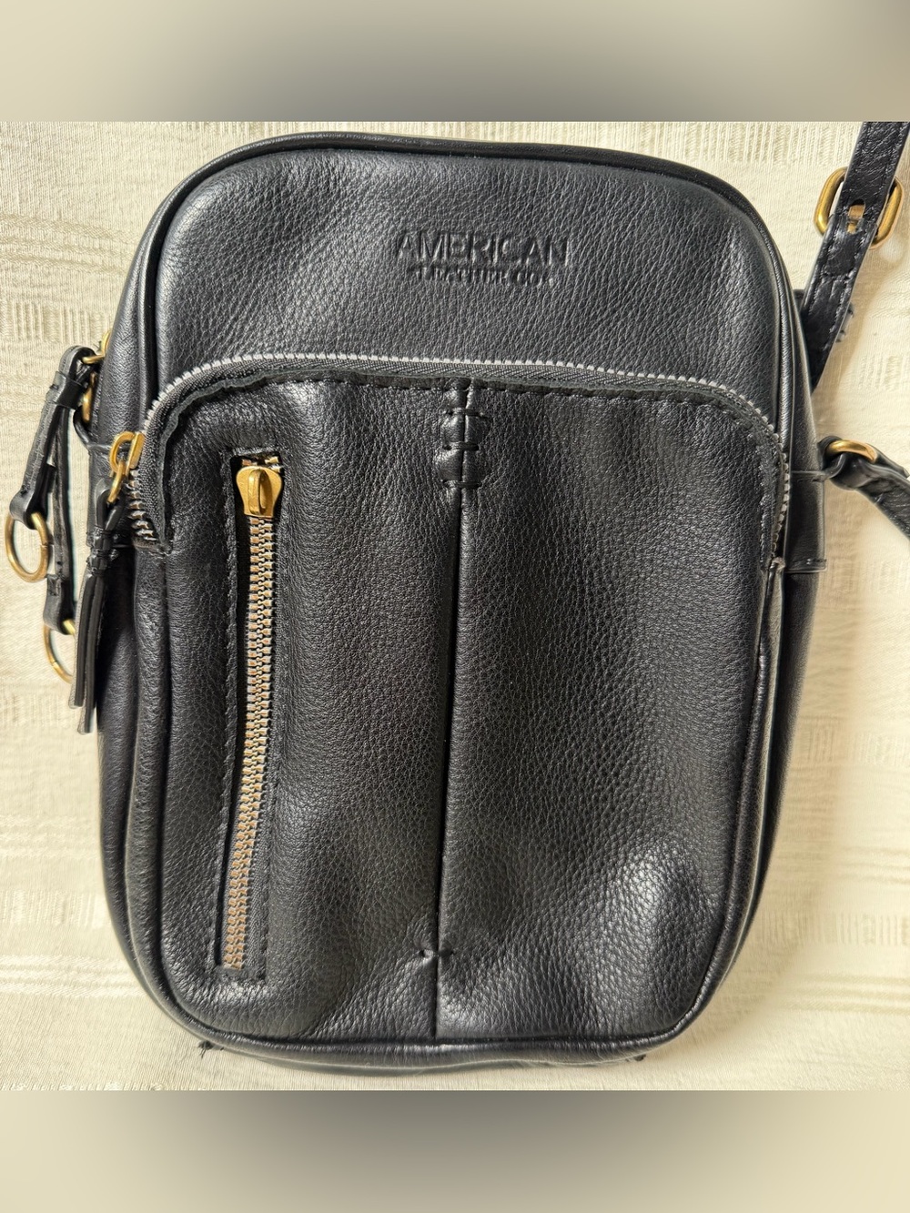 American Leather Co Black Leather Crossbody Camera Bag Multi Pocket
